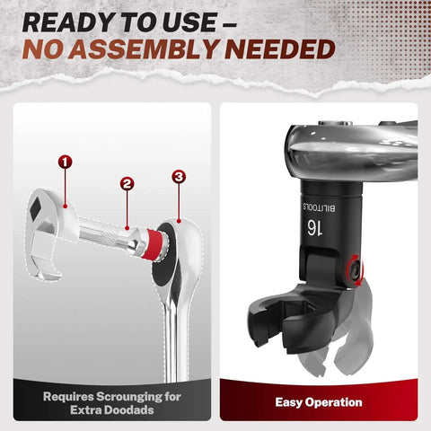 Illustration of a crowfoot wrench showing assembly details and ease of use for Six Piece Crow Foot Flare Nut Line Wrench Set.
