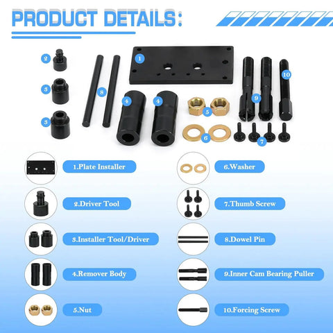 Inner Cam Bearing Installer And Puller Tool For Harley Twin Cam Engines 1999 To 2017 with detailed labeled components