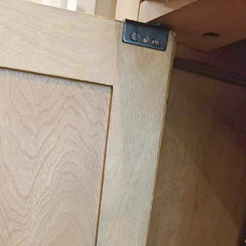 Black Concealed Hinges For Inset Doors Pair installed on cabinet with side to side adjustable plate, includes two screws