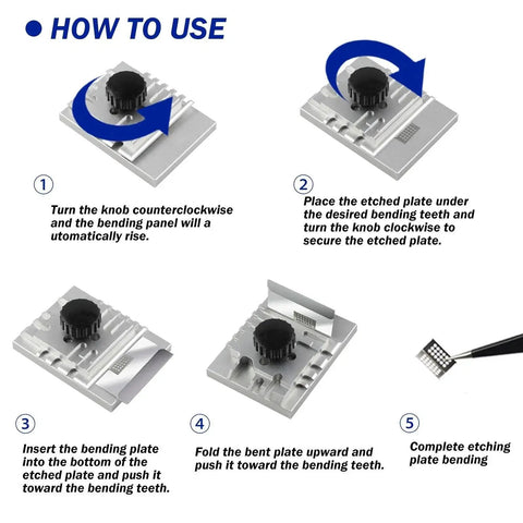 Instructions for using the Photo Etched Parts Bender For Model Making And Diy Projects Lightweight Alloy Metal Bending Tool With Adjustable Angles And Built In Vise
