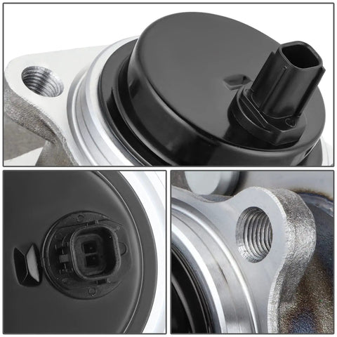 Close-up of Rear Wheel Bearing Hub Assembly With ABS Sensor Plug And Play For Scion IM TC Lexus NX HS250H Toyota RAV4 C-HR Corolla IM FWD 06-21 Fits Easy Install Factory Style Replacement showing connector, metallic texture.