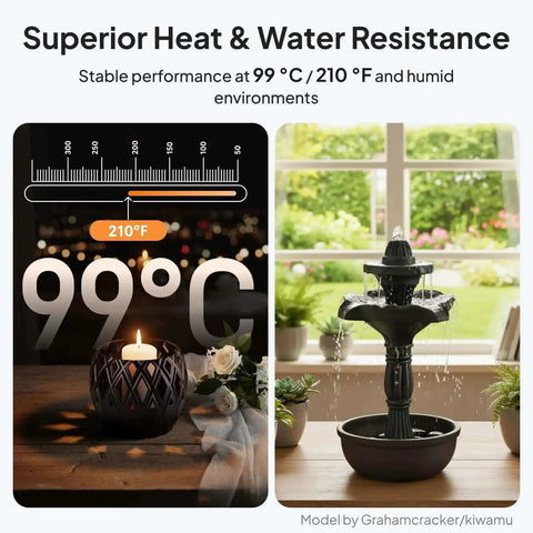 Candle and water fountain illustrating heat and water resistance for ASA 1.75mm 1Kg UV Weather Resistant 3D Printer Filament.