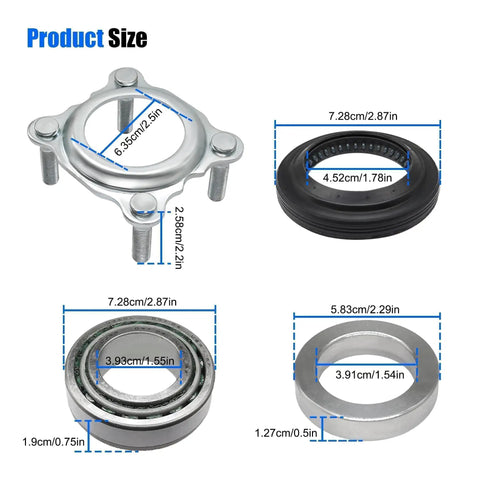 Rear Wheel Axle Bearing And Seal Kit For Wrangler JK JKU 2007 To 2018 Heavy Duty Dana 35 44 Axles Includes Seal Retainer Replaces 68008523AA 68003270AA 83503077 68499023AA, showing dimensions of components