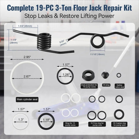 19 Piece 3 Ton Floor Jack Repair Kit With Replacement Springs And Hydraulic Rebuild Parts For Most 3 Ton Jacks DIY Friendly