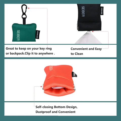 7x7 Inch Microfiber Glasses Cleaning Cloth With Neoprene Pouch, 3 Pack; green and black pouches with clip, orange pouch self-closing