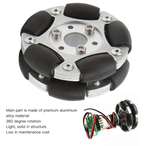 Close-up of 60mm double row robot omni wheel for Brompton folding bike, aluminum alloy construction, 360-degree rotation by HERCHR.