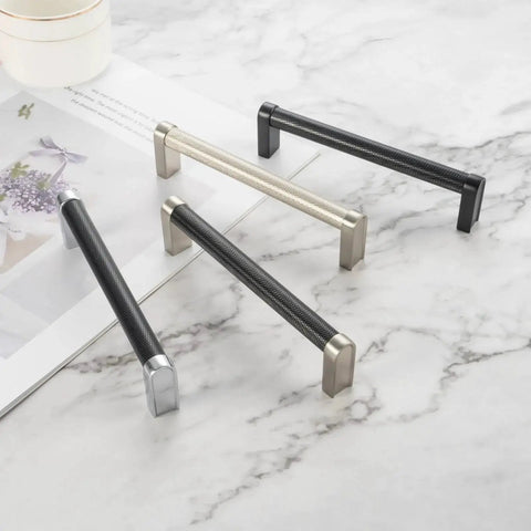 Knurled Black And Nickel Cabinet Pull Handle For Kitchen Cabinets And Dressers, One Piece Metal Pull With Eight Point Eight Inch Center