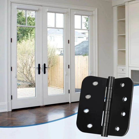 Stainless Steel Ball Bearing Door Hinges 4x4 Inch Heavy Duty Black Finish Five Eighths Inch Radius Corners Commercial Grade 3 Pack