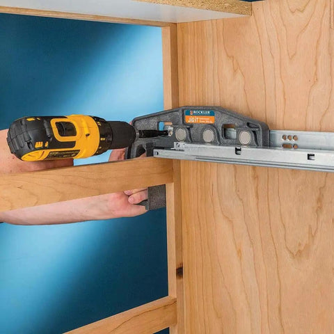 Blum Tandem Undermount Drawer Slide Jig for quick, precise cabinet installations with earth magnets holding slide in cabinet