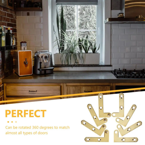 360 Degree Rotatable Door Pivot Hinges Set With Four L Shape Concealed Hardware And Screws displayed on a kitchen counter