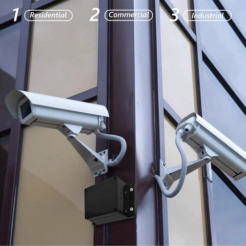 Waterproof Electrical Junction Box Enclosure 115x90x55mm with mounting ear used with surveillance cameras on building exterior.