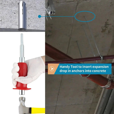 Large Drop In Anchor Hand Setting Tool With Handle For Half Inch Female Thread Drop In Anchors Made From Galvanized Carbon Steel Rustproof And Wear Resistant With An Extra Large 8.5 By 2.5 Inch Body And A Comfortable Plastic Handle For Easy Setup.