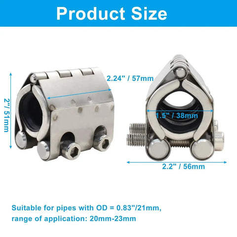 Pipe Repair Clamp Kit For Plastic And Metal Pipes 20mm To 23mm One Half Inch Leak Fix with stainless steel band and rubber liner shown