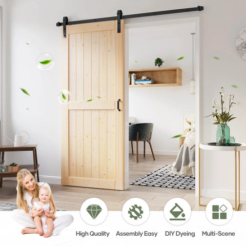 36x84 Inch Sliding Barn Door Slab With 6.6 Foot Hardware Kit Spruce Solid Wood Construction Easy DIY Assembly For Rustic Home And Office Entrances