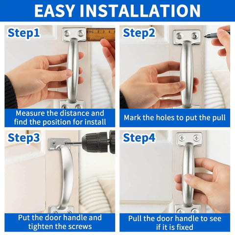 Steps showing installation of 6 Inch Outdoor Gate Handle 304 Stainless Steel Rustproof Door Pull For Fences Gates Garage And Yard