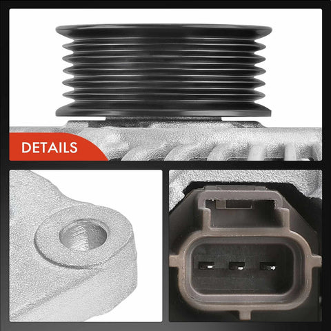 Plug In Ready 12V 150A Alternator For Ford Edge Fusion Taurus Lincoln MKX MKZ MKS Mercury Sable 3.5L 3.7L CW 6 Groove Replacement Part 7T4T-10300-AD Premium Quality close-up details of pulley and connector