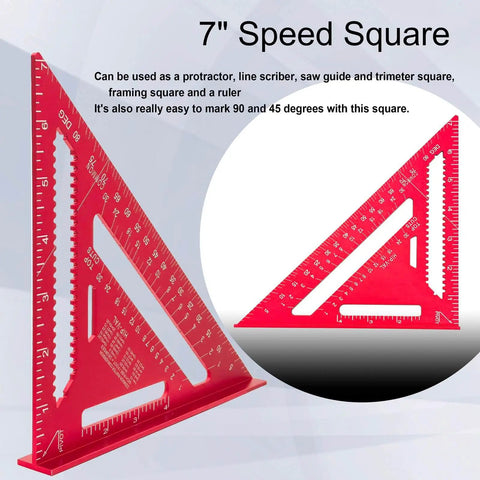 Pro Grade 22-Piece MIG Welding Tools Kit With 7-Inch Speed Square, displaying angles, measurements in red color.