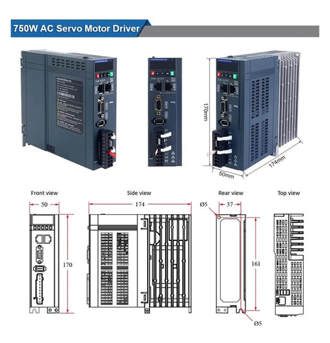 750W AC Servo Motor Driver Kit For Industrial Automation 220V 3000 RPM 2.39 Nm Torque, product dimensions and views