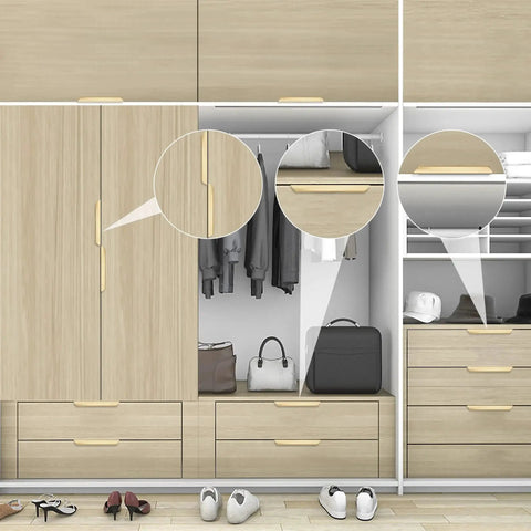 Gold Edge Finger Pulls For Cabinets 6 Inch Set Of 10 Aluminum Concealed Tab Drawer Handles in a modern closet design.