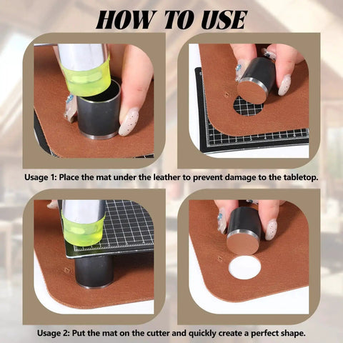 Step-by-step guide using Leather Circle Cutter Tool Set With 31 Piece Circle Punches From 1mm To 55mm for DIY leather crafting.
