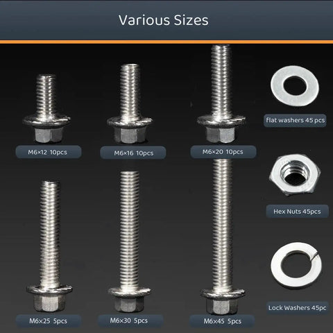 M6 Flange Hex Bolts Assortment Kit 180 Pieces Carbon Steel Metric Flange Head Fasteners With Nuts 12mm To 45mm Lengths DIY