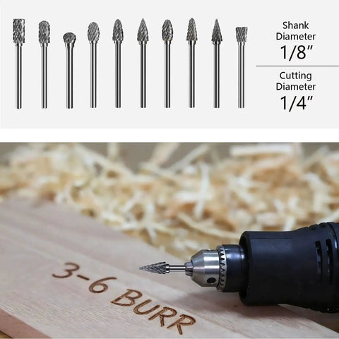 Carbide Die Grinder Burrs Set, 20 Pcs, For Dremel Milwaukee Rotary Tools, Two Cutting Diameters One Quarter Inch And One Eighth Inch, All With One Eighth Inch Shank, High Precision Metal Wood Stone Engraving And Grinding Kit Attachments