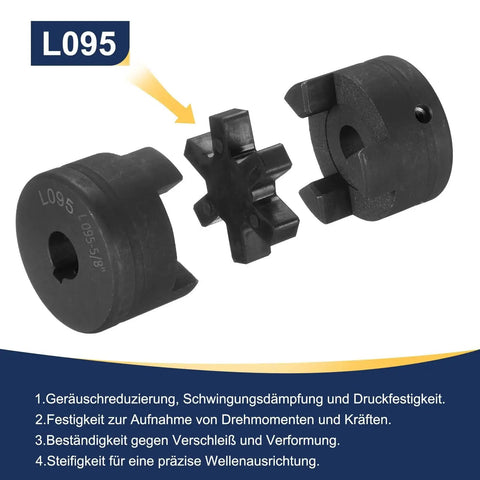 Flexible 3-Piece L-Jaw Coupling Set For 5/8 To 5/8 Inch Shafts With Buna-N NBR Rubber Spider, Durable Heavy-Duty Coupler For Log Splitter And Hybrid Equipment, Includes Two Halves And Rubber Insert Uxcell