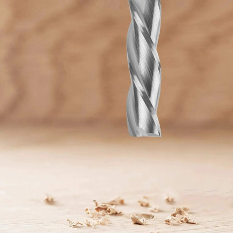 Close-up of Upcut Spiral Router Bit with Half Inch Shank and Half Inch Cutting Diameter for Wood Mortises Carving and Engraving