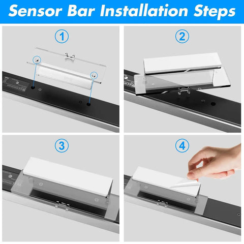 Wii Wired Sensor Bar And HDMI Adapter Bundle installation steps showing mounting process on top of a TV.