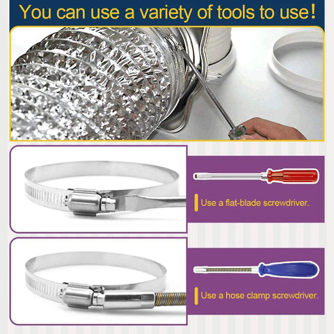 Hose clamp set Swpeet, 8pcs, 9–10 in, 304 stainless steel worm-gear clamps with installation screwdrivers.