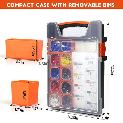 2200 Piece Hexagonal Ferrule Crimping Tool Kit with Self Adjusting Wire Ferrule Crimper in compact storage case with removable bins
