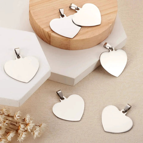 Heart Shaped 33mm Stainless Steel Stamping Blank Tag Pendants Set Of 10 With Snap On Bails For DIY Necklace And Earring Making 201 Stainless Steel Jewelry Charms Cheriswelry Go-To Gift For DIY Jewelry