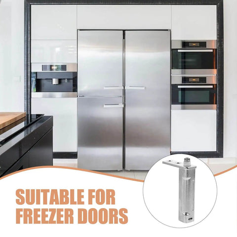 Automatic Stainless Steel Freezer Door Closer Pivot Hinge Replacement, Adjustable 4.33 X 2.76 Inches in a modern kitchen setting.