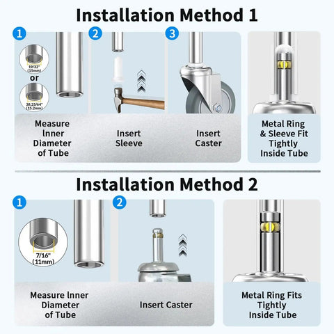 Installation guide for 3 Inch Swivel Stem Cart Caster Replacement Wheels For Mop Buckets, 7/16 X 1-3/8 Inch Stem, TPR Rubber Wheel.
