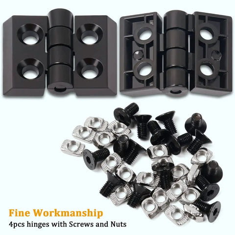 4 Pack Zinc Alloy Hinge Set For 2020 Series 6mm T Slot Aluminum Extrusion Frames And 3D Printer Builds Heavy Duty Hinges with screws and nuts