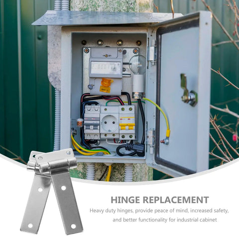 Heavy Duty Galvanized Steel Friction Hinges for Industrial Cabinets and Distribution Boxes 2 Pack with Tough As Nails Load Bearing Capacity Rust Resistant Torque Hinges for Electrical Panels and Doors Garneck shown installed on an electrical panel