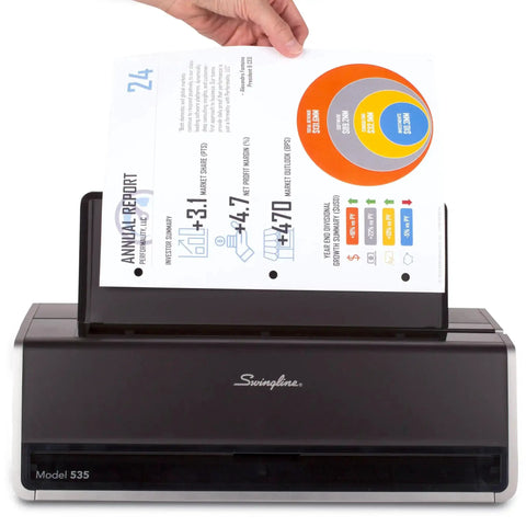 Electric Three Hole Punch For 28 Sheet Capacity With Auto Jam Reverse and Touch Screen Control, demonstrating paper punching