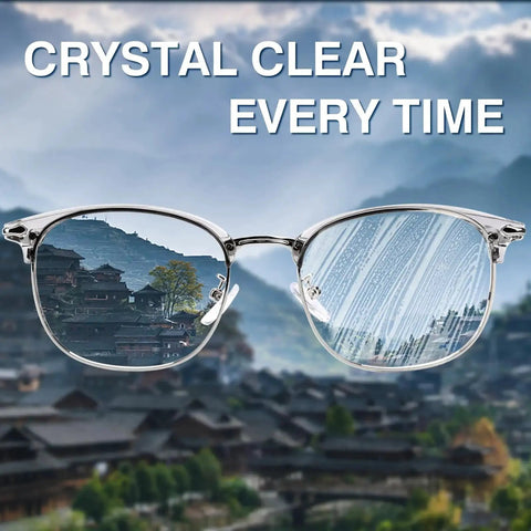 Glasses showcasing cleaning efficiency with 60 Pack Microfiber Cleaning Cloths 6x7 Inches For Glasses Screens Cameras Phones.