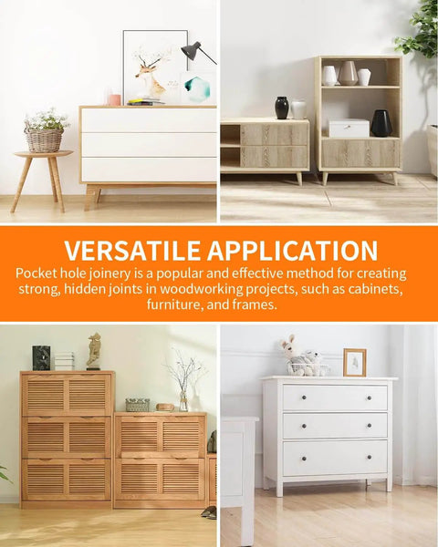 Living room scene displaying cabinets and furniture using Pocket Hole Jig Kit For Strong Joints With Adjustable Drill Guides.