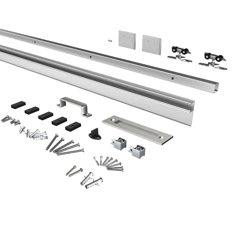 6Ft Sliding Barn Door Hardware Track Kit With Handles, Low Clearance Aluminum Alloy Box Rail Track In Silvery Finish