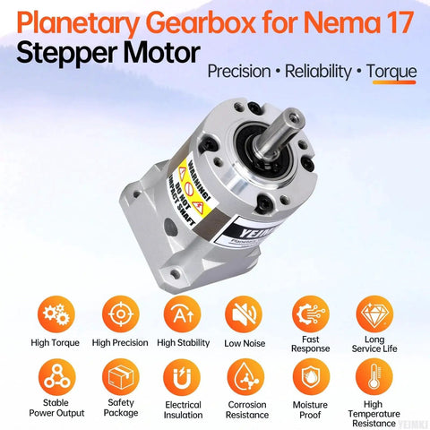 50 To 1 Planetary Gearbox For Nema 17 Stepper Motors With 8mm Output Shaft And 20 Arcmin Backlash, high torque and precision