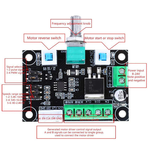 Stepper motor controller board (BISS), Amazon brand, green PCB with speed knob for MKS OSC, 8-24V input and A/B outputs