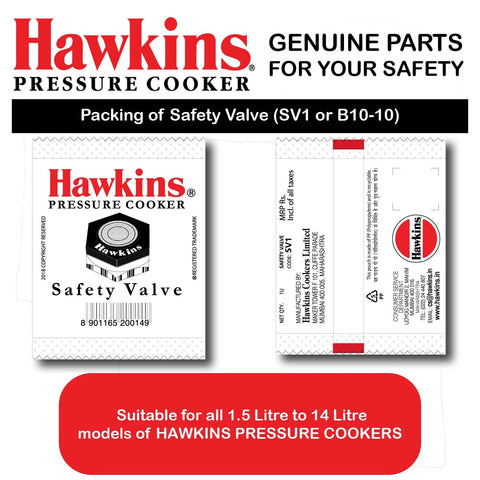 Hawkins aluminium safety valve for pressure cookers; black BP SV, 1.5–14 L capacity