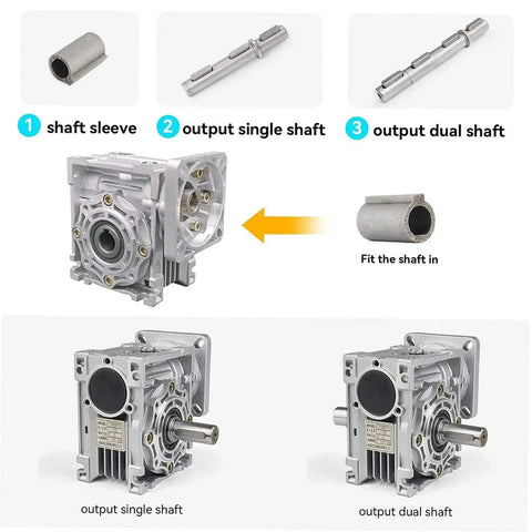 NMRV040 Worm Gearbox With 30 To 1 Reduction For NEMA 34 Stepper Or Servo Motors 18 Mm Output Shaft RV40 Metal Gear Reducer Aluminum Housing Input Hole 14 Mm High Torque NMRV Reducer By YIDOFENG showing shafts and housing configuration