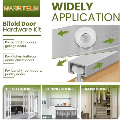 Image showing Bi Fold Door Hardware Repair Kit for sliding closet doors replacement set with top and bottom brackets and guide wheels.