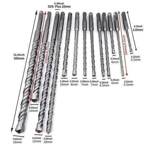 Heavy Duty Pro Grade 17 Piece SDS Plus Rotary Hammer Drill Bits Set With Chisels For Concrete And Masonry Includes 13 Drill Bits