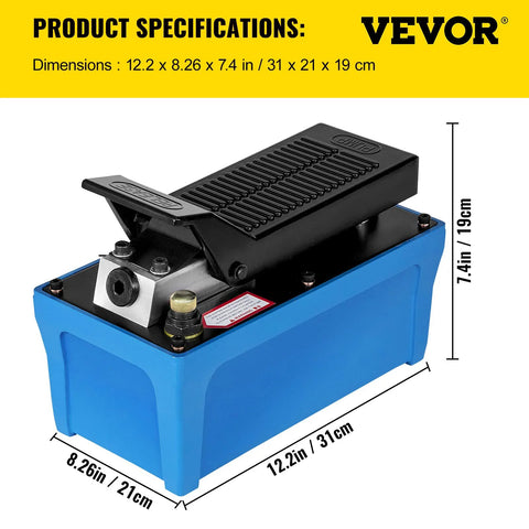 Mophorn air hydraulic pump in blue with foot treadle, 10000 PSI, 1/2 gal reservoir.