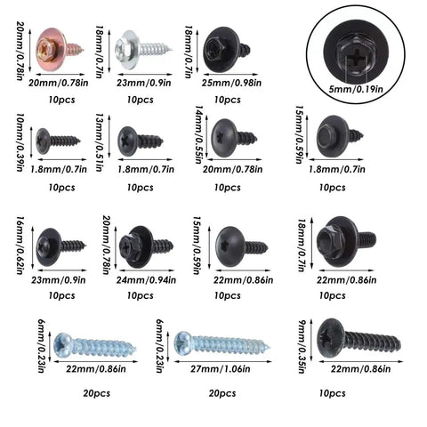 Assorted 160Pcs Car Screw and Retainer Clip Kit with 14 sizes displayed on a white background