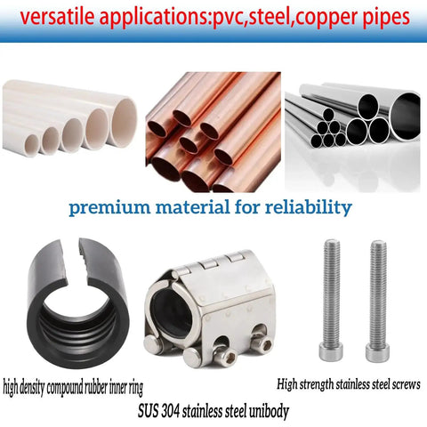 Leak Sealing Pipe Repair Clamp Kit For Three Quarter Inch Pipes 19 To 21 Millimeter, showing components and pipes