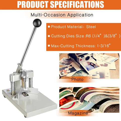 Heavy Duty Corner Rounder Punch Cutter With Interchangeable 6mm And 10mm Dies, metal construction, showcased with product specs